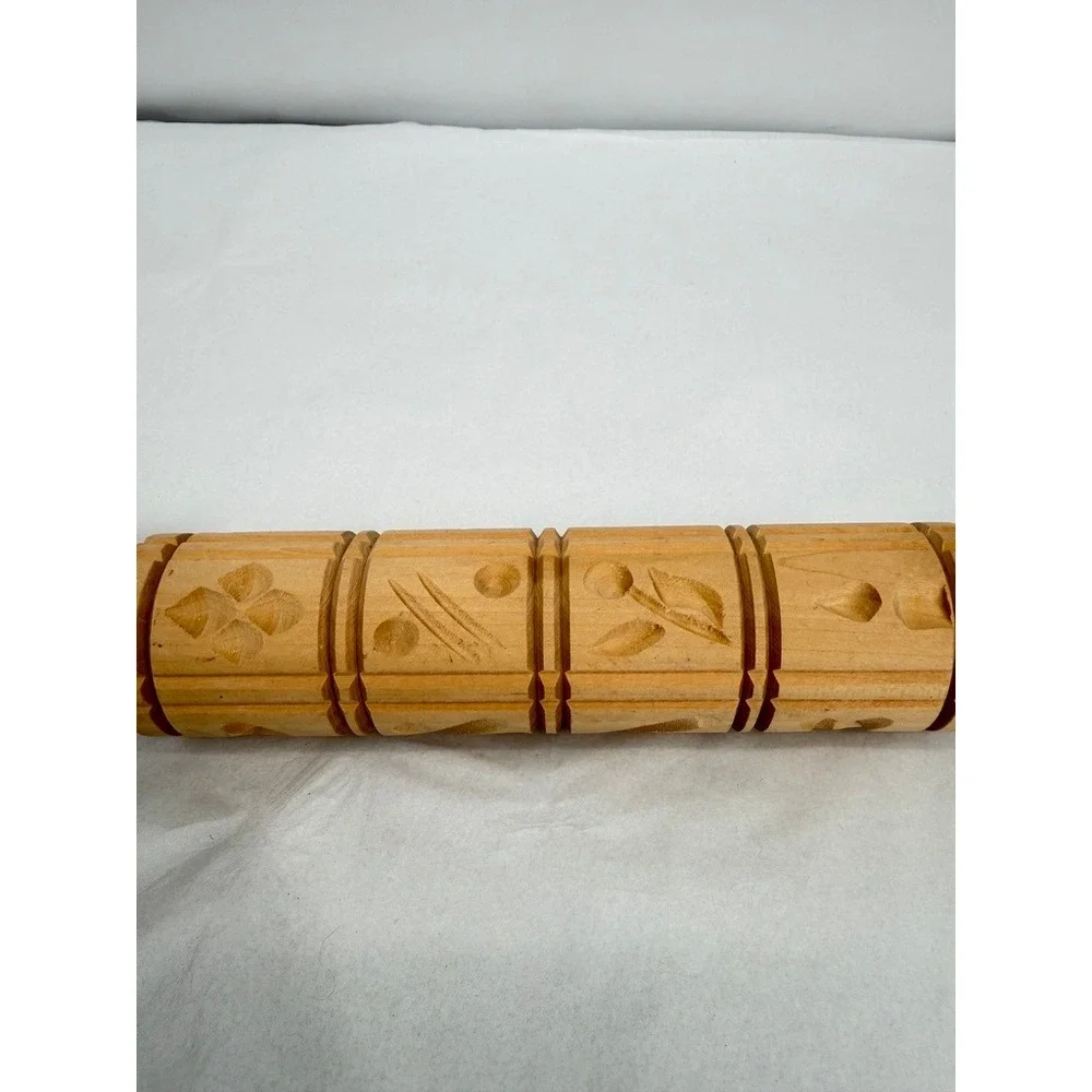 Handcrafted Wooden Embossed Rolling Pin Springerle Cookie Dough Roller W Germany